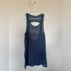 ROXY Medium Swimsuit Coverup Lace Racerback Tank Short Dress Tunic Dusty Blue